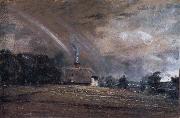 John Constable Landscape study,cottage and rainbow oil painting